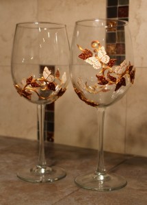white butterfly wine glasses